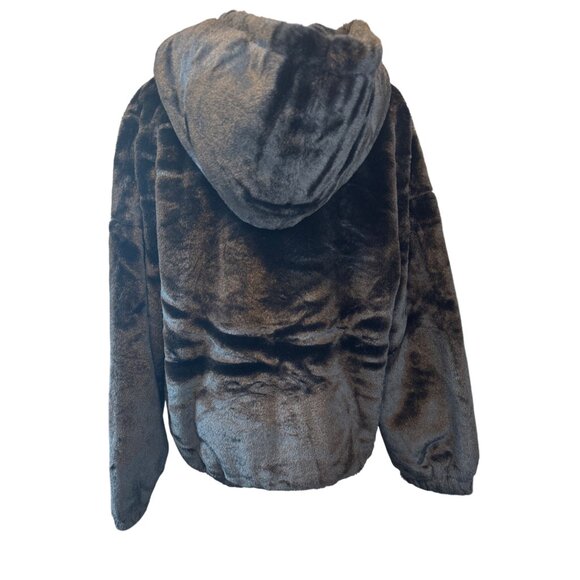 NWT Pretty Little Thing Small Faux Fur Hooded Jacket Black Plush Polyester - Picture 13 of 16